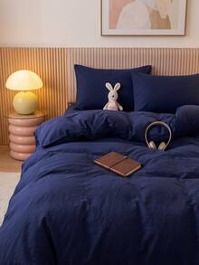 2/3pcs Ultra Soft Solid Navy Blue Bedding Set, Soft Breathable Wrinkle-Resistant, Improve Sleep Quality, Luxury Hotel Style, Gift For Parents And Friends, Reversible Dual-Color Duvet Cover*1 Pillowcase*1/2, Extra Large/Large/Full/Twin - Navy Blue - View 1