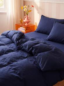 2/3pcs Ultra Soft Solid Navy Blue Bedding Set, Soft Breathable Wrinkle-Resistant, Improve Sleep Quality, Luxury Hotel Style, Gift For Parents And Friends, Reversible Dual-Color Duvet Cover*1 Pillowcase*1/2, Extra Large/Large/Full/Twin - Navy Blue - View 2