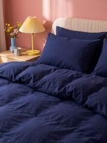 2/3pcs Ultra Soft Solid Navy Blue Bedding Set, Soft Breathable Wrinkle-Resistant, Improve Sleep Quality, Luxury Hotel Style, Gift For Parents And Friends, Reversible Dual-Color Duvet Cover*1 Pillowcase*1/2, Extra Large/Large/Full/Twin - Navy Blue - View 7