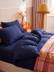 2/3pcs Ultra Soft Solid Navy Blue Bedding Set, Soft Breathable Wrinkle-Resistant, Improve Sleep Quality, Luxury Hotel Style, Gift For Parents And Friends, Reversible Dual-Color Duvet Cover*1 Pillowcase*1/2, Extra Large/Large/Full/Twin - Navy Blue - View 4