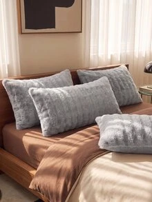 2pcs Light Gray Plush Pillow Covers, Modern Luxury Winter Decorative Pillowcases, Long Pillow Covers, Suitable For Bed And Sofa, Soft And Warm, Machine Washable, Pillow Insert Not Included - Light Grey - View 1