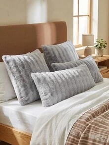 2pcs Light Gray Plush Pillow Covers, Modern Luxury Winter Decorative Pillowcases, Long Pillow Covers, Suitable For Bed And Sofa, Soft And Warm, Machine Washable, Pillow Insert Not Included - Light Grey - View 7