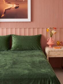 2/3pcs Green Velvet Bedding Set, Warm And Soft, Solid Color Velvet Fitted Sheet Set, Available Sizes: Extra Large, Large, Standard Double, Twin, Luxury Ultra Soft Comfortable Base Fabric, 11.8 Inch Deep Pocket Design, Suitable For Autumn, Winter, Spring. Set Includes 1 Fitted Sheet And 1/2 Pillowcases, Dorm Bedding, Back To School Bedding. - Army Green - View 11