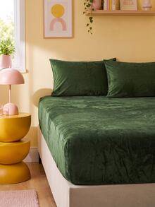 2/3pcs Green Velvet Bedding Set, Warm And Soft, Solid Color Velvet Fitted Sheet Set, Available Sizes: Extra Large, Large, Standard Double, Twin, Luxury Ultra Soft Comfortable Base Fabric, 11.8 Inch Deep Pocket Design, Suitable For Autumn, Winter, Spring. Set Includes 1 Fitted Sheet And 1/2 Pillowcases, Dorm Bedding, Back To School Bedding. - Army Green - View 10