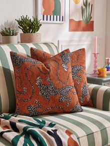 1pc/2pcs (No Insert) Animal Pattern Cushion Cover, Fashionable Vintage Comfortable Leopard Pattern Chenille Pillowcase, Suitable For Daily Home Decor, Sofa, Bed, Bedroom, Gift, Holiday Decoration, Spring Summer Autumn Winter, All Season - Rust - View 10