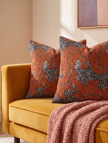 1pc/2pcs (No Insert) Animal Pattern Cushion Cover, Fashionable Vintage Comfortable Leopard Pattern Chenille Pillowcase, Suitable For Daily Home Decor, Sofa, Bed, Bedroom, Gift, Holiday Decoration, Spring Summer Autumn Winter, All Season - Rust - View 9