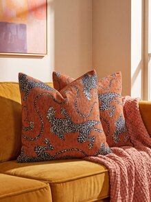1pc/2pcs (No Insert) Animal Pattern Cushion Cover, Fashionable Vintage Comfortable Leopard Pattern Chenille Pillowcase, Suitable For Daily Home Decor, Sofa, Bed, Bedroom, Gift, Holiday Decoration, Spring Summer Autumn Winter, All Season - Rust - View 1