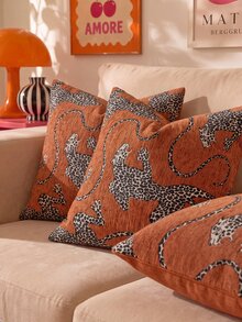 1pc/2pcs (No Insert) Animal Pattern Cushion Cover, Fashionable Vintage Comfortable Leopard Pattern Chenille Pillowcase, Suitable For Daily Home Decor, Sofa, Bed, Bedroom, Gift, Holiday Decoration, Spring Summer Autumn Winter, All Season - Rust - View 5