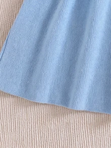 SHEIN 兒童青少年女孩秋冬休閒優雅拼接刺繡蕾絲飾邊長袖麻花針織荷葉邊下擺喇叭洋裝 粉色藍色 - 淺藍色 - 查看 6