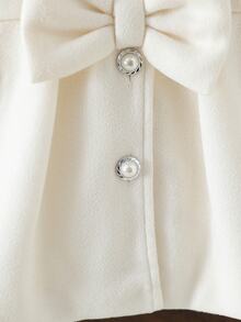 SHEIN Baby Girl Elegant Furry Cuff & Collar Woolen Coat, Big Bow Buttoned A-Line Dressy Winter Jacket - Beige - View 7