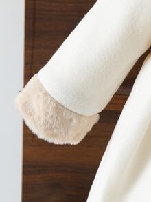 SHEIN Baby Girl Elegant Furry Cuff & Collar Woolen Coat, Big Bow Buttoned A-Line Dressy Winter Jacket - Beige - View 5