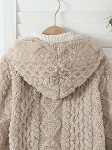 Young Girl' Back-To-School Casual Comfortable Jacquard Diamond Pattern Long Sleeve Hooded Cardigan, Suitable For Outdoor Wear Autumn - Camel - View 4
