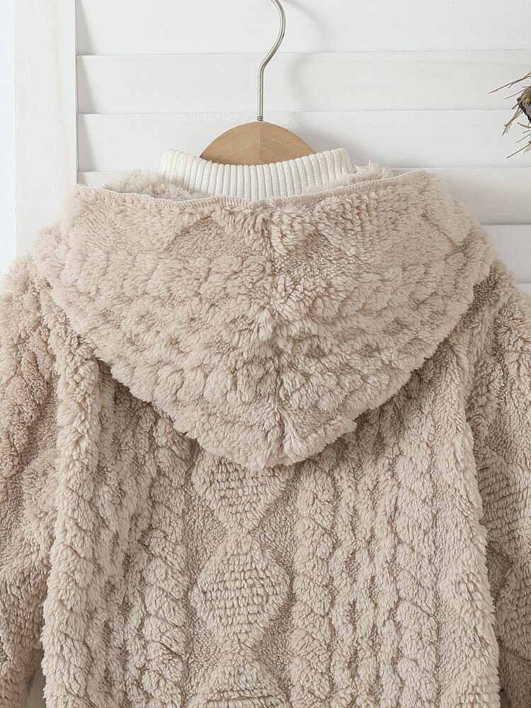 Young Girl' Back-To-School Casual Comfortable Jacquard Diamond Pattern Long Sleeve Hooded Cardigan, Suitable For Outdoor Wear Autumn - Camel - View 4
