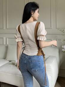Feyla Women's Casual Cottagecore Simple Short Sleeve Shirt, Suitable For Summer Vacation Brown Floral - Multicolor - View 6
