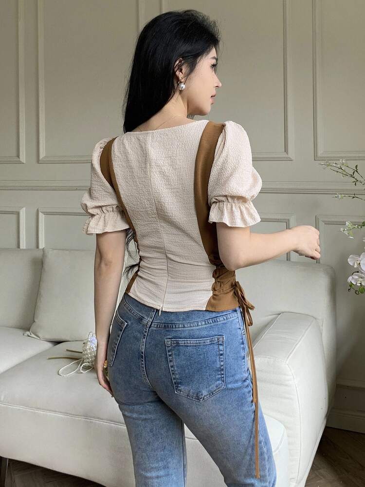 Feyla Women's Casual Cottagecore Simple Short Sleeve Shirt, Suitable For Summer Vacation Brown Floral - Multicolor - View 5