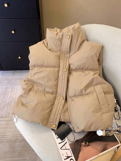 Muvela Women's Solid Color Zipper Front Casual Vest Winter Outerwear