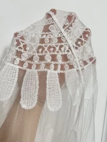 SHEIN Swim Women Summer Beach Semi-Sheer Flower Embroidery Kimono - White - View 7