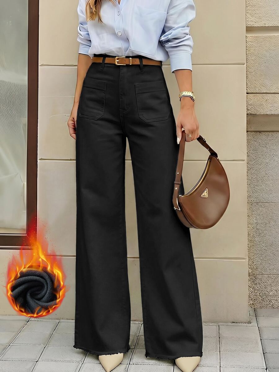 Selenza Plus Size Women's Wide Leg Loose Casual Commute Denim Jeans - Black - View 1
