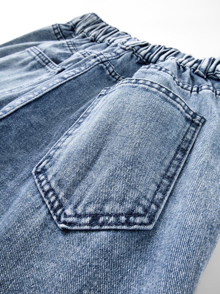 Tween Girl) New Casual Fashion Minimalist Versatile All-Season Mid-Blue Washed Denim Classic 5-Pocket Cotton Loose Soft Straight Leg Wide Leg Jeans, Suitable For Daily Wear And Vacation - Medium Wash - View 6