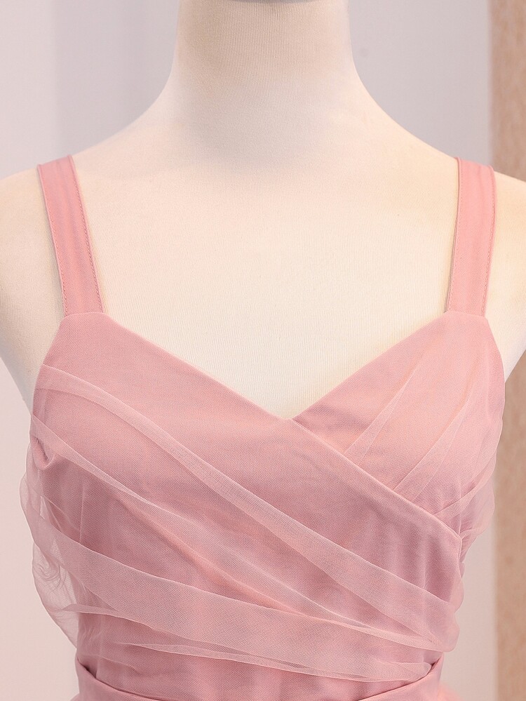 Teen Girls Pink Formal Dress, Chiffon Spaghetti Strap Tank Dress, Lightweight And Soft Fabric, Suitable For Vacation, Graduation, Back To School, Wedding Season, Various Dance Parties And Formal Occasions - Pink - View 3
