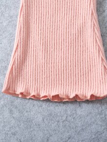 SHEIN 2件組幼女毛衣長褲套裝，甜美可愛白色粉色毛絨愛心貼布，羅紋長袖小立領，正裝版型，適合生日派對、秋季舒適度假時尚穿搭 - 粉色 - 查看 7