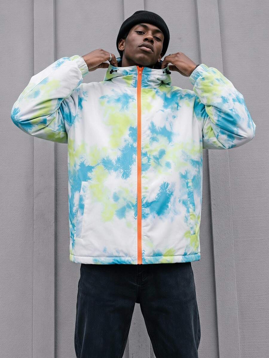 Sport MetroGents Boyfriend Style Men's Front Zipper Long Sleeve Pocket Printed Pullover Hoodie, Minimalist Design Puffer Jacket - Green - View 1
