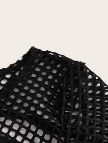 SHEIN ICON Fashion Solid Fishnet Super Crop Black Top - Black - View 6