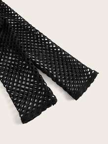 SHEIN ICON Fashion Solid Fishnet Super Crop Black Top - Black - View 5
