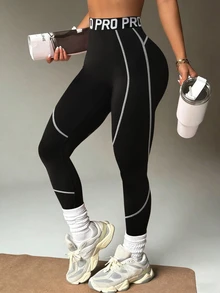 Slayform Slayform 女士黑色紧身七分运动打底裤，撞色腰带和条纹图案，适合日常休闲穿着、跑步、瑜伽、健身、网球、高尔夫等运动。女士弹力运动打底裤，健身瑜伽裤，黑色运动健身裤。 - 黑色 - 查看 4