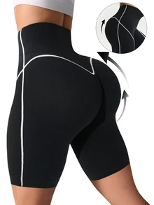 Slayform Slayform 1pc Women's Ribbed Contrast Color Waistband Basic Running, Fitness, Exercise, Cycling Sports Shorts Workout Weight Loss - Black and White - View 3