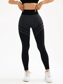 Slayform Slayform Women's Seamless Ruched Butt Lifting Leggings In Black & Grey - Black - View 4