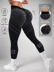 Slayform Slayform Women's Seamless Ruched Butt Lifting Leggings In Black & Grey - Black - View 1