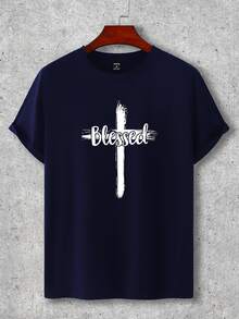 Manfinity Roughcore Men'S Letter Print Short Sleeve T-Shirt - Royal Blue - View 6