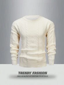 Manfinity Homme Men's Solid Color Crew Neck Long Sleeve Casual Loose Knit Sweater For Autumn/Winter - White - View 3