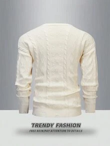 Manfinity Homme Men's Solid Color Crew Neck Long Sleeve Casual Loose Knit Sweater For Autumn/Winter - White - View 2