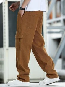 Manfinity Homme 男士工装口袋直筒宽松休闲牛仔裤 - 卡其色 - 查看 7