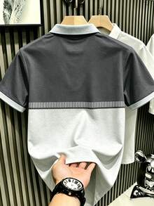 Manfinity Hypemode Men's Retro Sports Style Colorblock Patchwork & Striped Noble Horse Logo Silhouette Polo Shirt - Multicolor - View 2