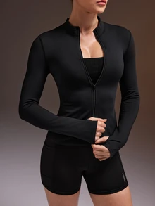 Powerista Women's Solid Color Casual Versatile Daily Travel Sports Jacket - Black - View 8