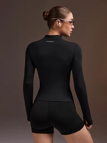 Powerista Women's Solid Color Casual Versatile Daily Travel Sports Jacket - Black - View 9