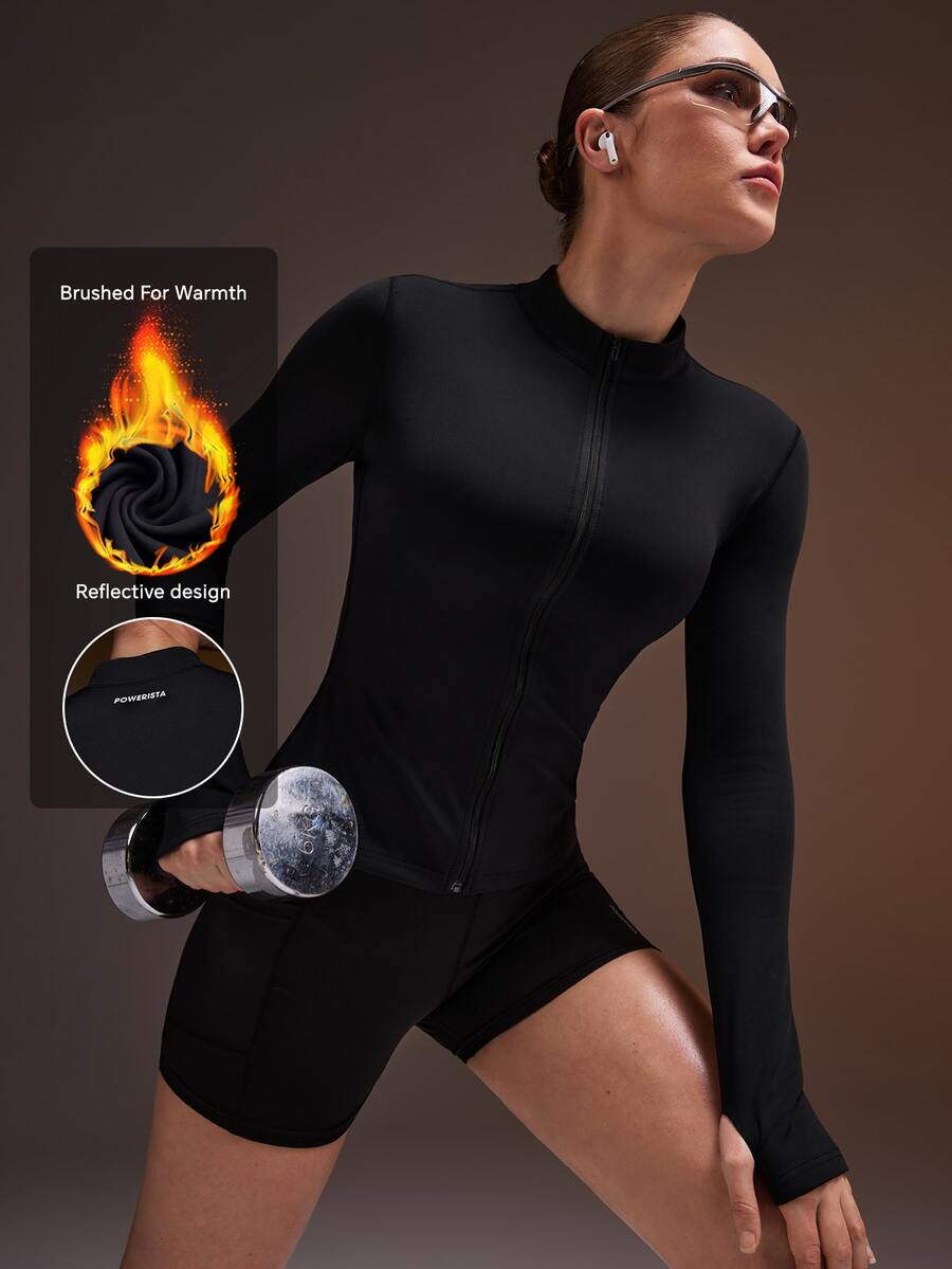 Powerista Women's Solid Color Casual Versatile Daily Travel Sports Jacket - Black - View 1