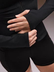 Powerista Women's Solid Color Casual Versatile Daily Travel Sports Jacket - Black - View 10