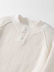 NEOREFINED Men's Solid Color Button Half Placket Raglan Sleeve Casual Sweater, Autumn/Winter - Beige - View 4