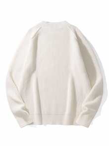 NEOREFINED Men's Solid Color Button Half Placket Raglan Sleeve Casual Sweater, Autumn/Winter - Beige - View 2