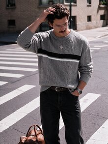 Manfinity Homme Men's Casual Crew Neck Long Sleeve Sweater, Fall Winter - Grey - View 1