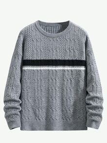 Manfinity Homme Men's Casual Crew Neck Long Sleeve Sweater, Fall Winter - Grey - View 3