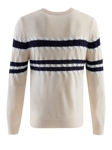 Manfinity Homme Suéter de cuello redondo de manga larga con estampado de rayas de contraste para hombre - Albaricoque - Ver 2