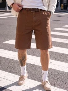 VOXRYNE Men's Relaxed Fit Pockets Loose American Casual Denim Shorts - Brown - View 1