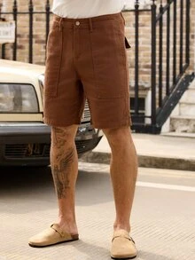 VOXRYNE Men's Relaxed Fit Pockets Loose American Casual Denim Shorts - Brown - View 3