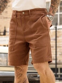 VOXRYNE Men's Relaxed Fit Pockets Loose American Casual Denim Shorts - Brown - View 8