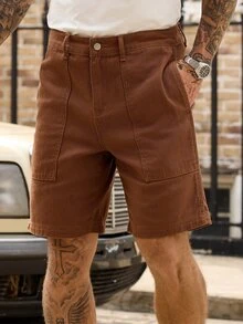 VOXRYNE Men's Relaxed Fit Pockets Loose American Casual Denim Shorts - Brown - View 5
